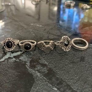 black/dark silver ring set (5)🖤